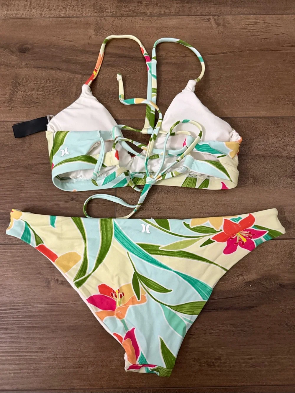 Hurley Floral Bikini Set in Cream, Green, Pink, Orange